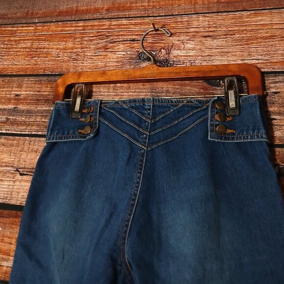 Opus Jeans Size 5 Flare Leg Low Rise Patch Pocket Seamed Blue Denim Stretch VTG - Picture 5 of 9